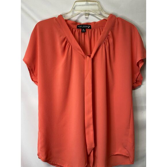 Star Scene Woman's Orange Pullover Top Blouse Tie Neck Size XL - Picture 1 of 4